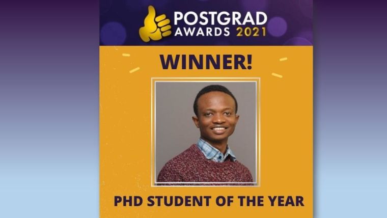 In a record breaking year for the Postgrad Awards 2021, DPhil student Tolu Awoyemi wins PhD Student of the Year.
The award recognises the individual PhD student who has become an excellent and inquisitive researcher, who is an integral part of their research group, someone who encourages and supports more junior members of the team, and works alongside the research community more widely.